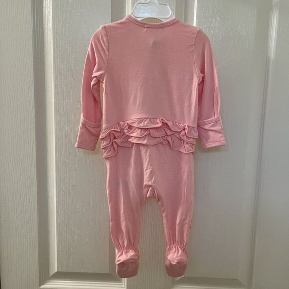 Angel Dear Pink Ruffle Zipper Footie Sleeper Bamboo Size 3-6 Months NWT - Picture 6 of 8